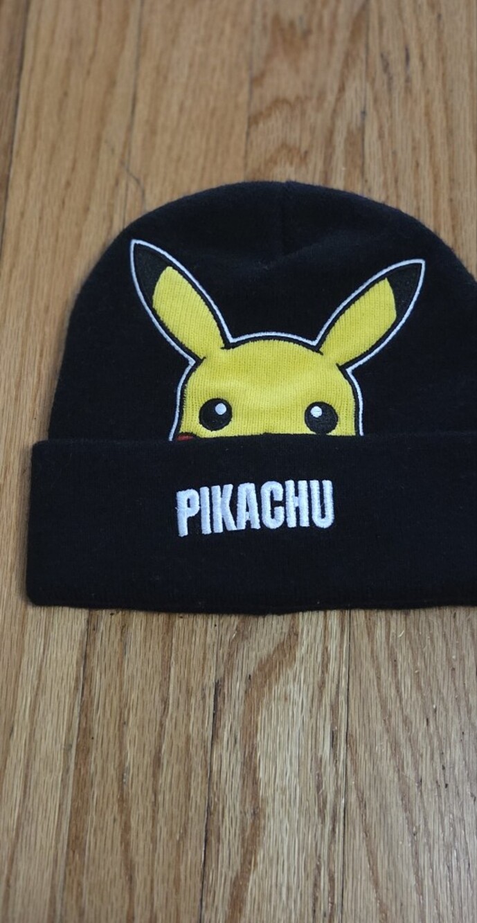 Pokemon Black and Yellow Pikachu Cuff Beanie EUC OS